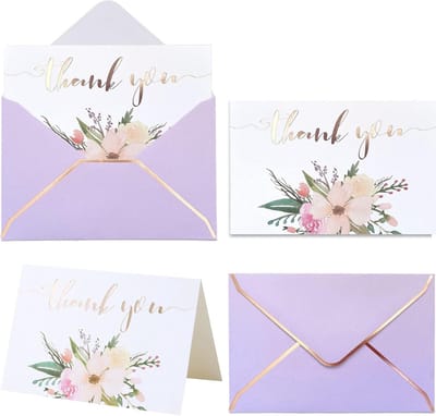Set van 36 Dikkedruk Bedankkaarten met Enveloppen - Paars - Geschikt voor Bruiloft, Babyshower of Zaken