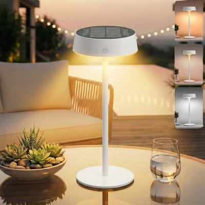 MUPOO Solar Tafellamp IP67 oplaadbaar Buiten & Binnen - Oplaadbaar via USB & Zon - 3 Lichtkleuren & Touch Dimbaar - Bedlampje voor slaapkamer & Woonkamer-wit