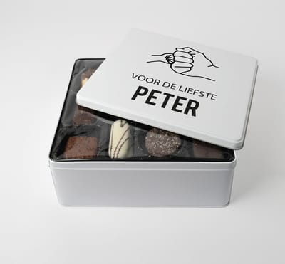 Blikken doos - GROTE - Koekendoos - GRATIS 750g VULLING - Fistbump design - Liefste peter - Cadeau peter - Kado peter - Voor peter