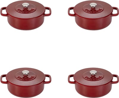 Combekk Gietijzeren Braadpannen Ø12cm set van 4 - 100% Gerecycled - PFAS vrij - Geschikt voor alle warmtebronnen - 0,4L - Bordeaux