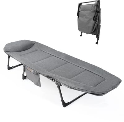 Archi Opvouwbare Ligbed met Kussen – 5-Positie Verstelbaar Ligstoel - Tot 200 kg voor Tuin, Camping, Strand en Zwembad - Grijs