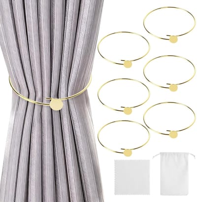 Dailygoods- Gordijnhouders - Set van 6 gouden gordijnhouders - Hoogwaardig metaal - Inclusief reinigingsdoek - Elegante opbergzak - 60 mm binnendiameter - Gordijnclips