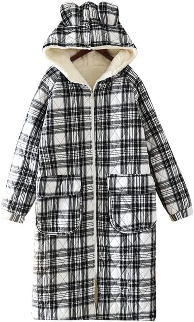 Dameskamerjas - Loungekleding - Warm Blijven - Drielaags Ritsontwerp - M L XL - Zwart Geruit