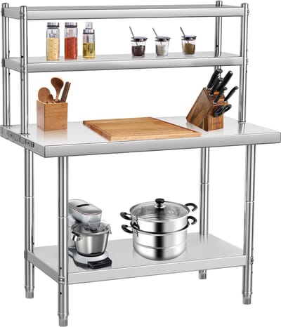 Professionele RVS Werktafel met Verstelbare Planken - 76 x 61 cm - Horeca Keukentafel / Werkbank - Draagkracht 662 kg