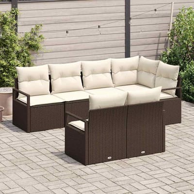 vidaXL - Tuinbank - Set - 7 - st - Bruin - en - wit - poly - rattan