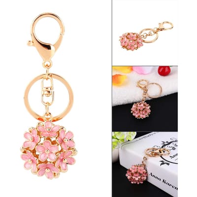 Porte-clés mignon en forme de fleur avec strass en cristal, pendentif pour sac, sac à main, voiture, cadeau beige