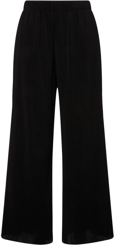 Ulla Popken - Dames - Geplooide Marlene-broek wijde pijpen elastische tailleband - Zwart - Maat 48