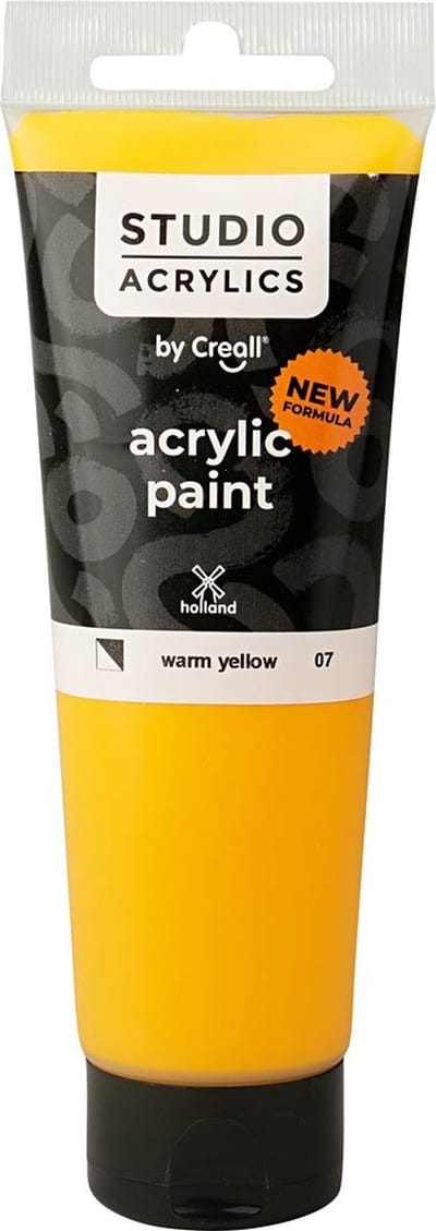 Acrylverf – Acrylaatverf – Acrylic paint – Hobbyverf – Knutselen en Verven – Sneldrogend – Warm Yellow – Geel – Gele Verf – Semi Dekkend – Creall Studio – 120 ml