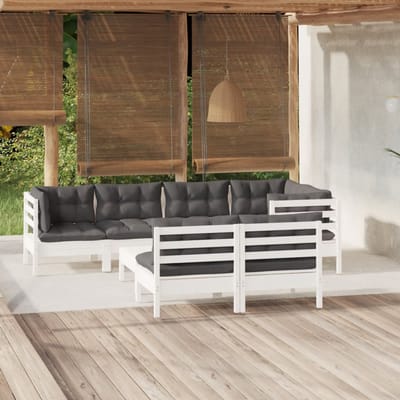 vidaXL - 8-delige - Loungeset - met - kussens - massief - grenenhout - wit