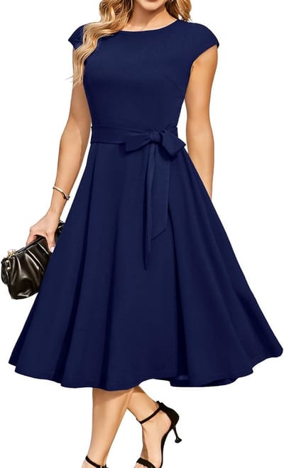Elegante A-lijn Cocktailjurk voor Dames - Feestjurk met Ronde Hals en Korte Mouw