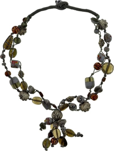 Behave - Grijze Y ketting met glas- en keramieken kralen - Mode-accessoire voor elke gelegenheid