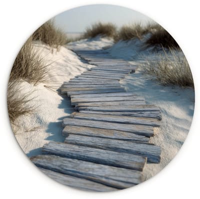 WallCircle® Wandcirkel 120x120 cm - Muurcirkel Pad - Planken - Duinen - Gras - Muurdecoratie woonkamer - Wanddecoratie slaapkamer - Kamer decoratie accessoires - Ronde schilderijen XXL
