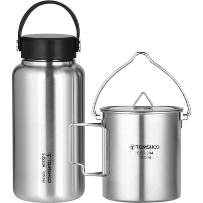 TOMSHOO Roestvrij Staal Waterfles Lekvrij Sportfles Bottle & Hanging Pot
