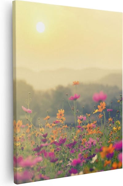 Artaza Canvas Schilderij Bloemen - 40x50 cm - Wanddecoratie Bloemenveld - Muurdecoratie Berglandschap - Kamer Accessoires