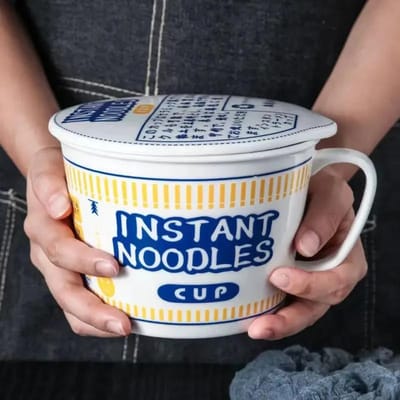 1 Stuks Grote Capaciteit Keramische Instant Noedelkom Met Deksel Perfect Voor Studentenhuisjes En Keukens Thuis - Houd Uw Noedels Vers En Warm 1000ml