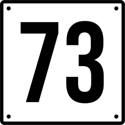 Huisnummerbord 73  - Incl. Schroeven en Pluggen – Acrylaat - 10 x 10 cm - Wit met Zwart