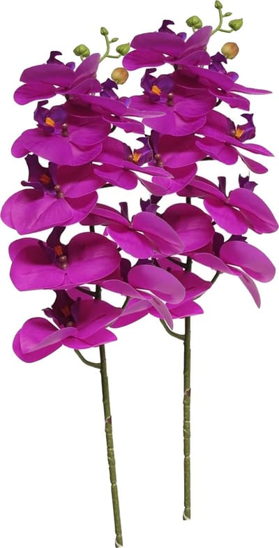 Bellatio Design Kunstbloem Orchidee Bora - 2x - fuchsia - 77 cm - losse steel - kunst zijdebloem