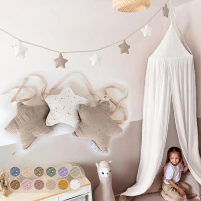 sterren wimpelketting stof met goudapplicatie in 12 kleuren - wimpelketting kinderkamer 100% katoen handgemaakt - mousseline huisbeddecoratie voor meisjes & jongens - babykamerdecoratie