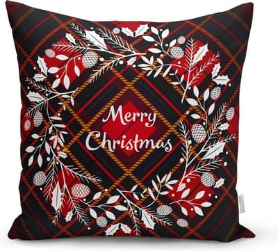 Zethome Kerst Kussenhoes- 45x45 cm - Merry Christmas - Dubbelzijdig Bedrukt - Kerstpatroon - Rood