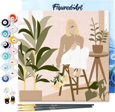 Figured'Art Mini Schilderen op Nummer Volwassenen 20x20cm met lijst Vrouw en boeket - Klein Formaat Creatieve Hobby Kit DIY Art Nummer Compleet