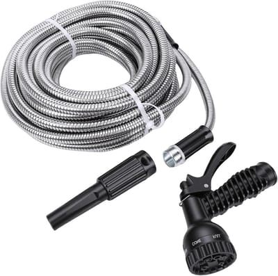 Metalen Tuinslang - Flexibele Waterslang - Gazon Besproeien - Lichtgewicht Uitbreidbaar - 100FT - Zilver