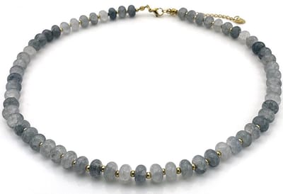 Ketting glaskralen - RVS - grijs - 40-45 cm