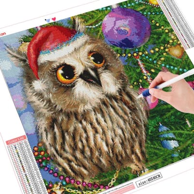 Peinture Diamant 5D DIY Animaux Kit Point de Croix Mosaïque Diamant Hibou Foret Carré Complet 30x30CM black