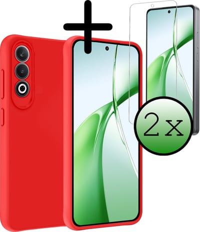 Hoesje Met 2x Screenprotector - Geschikt voor OnePlus Nord CE4 - Sterk & Shockproof - Back Cover - Siliconen Case - Telefoon Hoes - Rood