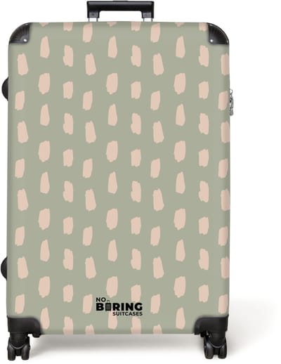 NoBoringSuitcases.com® - Koffer groot - Reiskoffer lichtgewicht - Groen met beige vlekken - Rolkoffer met 4 wielen - Grote trolley XL - 98 liter bagage