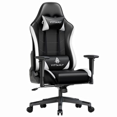 Homaxy - Game Stoel - Gaming Stoel - Bureaustoel - Ergonomische Bureaustoel - Gamestoel - Verstelbaar - Gaming Chair - Gamingstoel met hoofdsteun - Zwart / Wit
