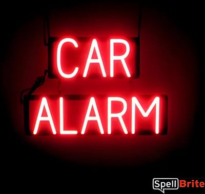 CAR ALARM - Lichtreclame Neon LED bord verlicht | SpellBrite | 55 x 38 cm | 6 Dimstanden - 8 Lichtanimaties | Reclamebord neon verlichting