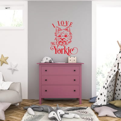 Muursticker - I Love My Yorkie - 40,6 x 51,1 - Rood