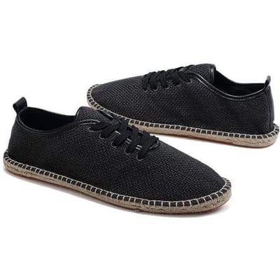 Herenschoenen Ademende Vissersschoenen Stro Platte Linnen Canvas Schoenen Heren Ademend Casual Kleine Witte Schoenen 44 black