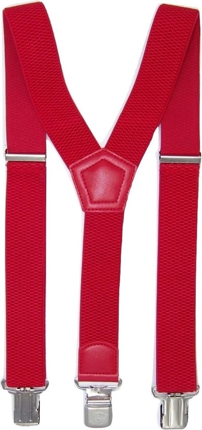 Flores Lederwaren - Heren - Dames Bretels – 3 brede stalen clips bretel - Unisex volwassenen -Motorrijders – Spijkerbroek – Beroepskleding – Skikleding – Kleur: Rood.