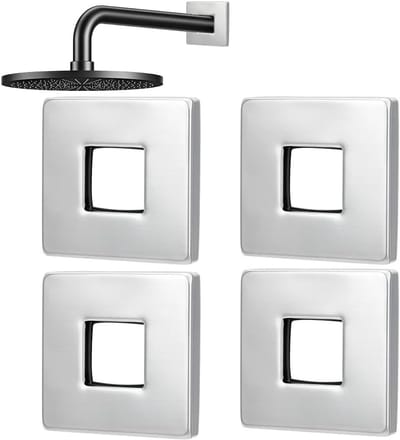 Dailygoods - BENECREAT 4 stuks douchearm flensplaat, 6,6 x 6,6 x 0,9 cm vierkante douchearm flens roestvrij staal vierkante rozet afdekplaat voor douchekop arm pijp