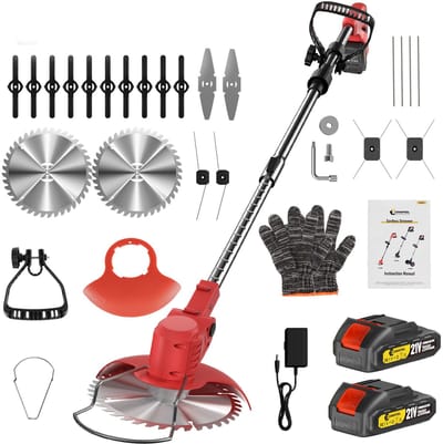 CONENTOOL 5-in-1 Accu Grastrimmer 21V 2000mAh - Incl. 2 Accu's & Lader - Opvouwbaar & Kantenmaaier - Draadloze Elektrische Grasmaaier voor Tuin & Bos