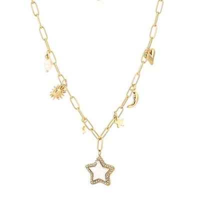 Bedel Stars Ketting - trendy- dames- stainless steel en nikkelvrij - gouden ketting - dames ketting - ketting met bedels - 40 + 5 cm - cadeau voor dames - moederdag - valentijn - ketting voor tieners - sinterklaas - kerst