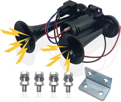 KZQ Superluide dubbele luchthoorn 120dB met compressor – Voor 12V auto, vrachtwagen, boot, SUV en motor – Waterdichte en corrosiebestendige chroom-zinklegering – Blijvend helder geluid zonder toonverlies – Eenvoudige montage