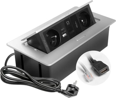Inbouwstopcontact Meubel met USB A+C, HDMI en RJ45 - Intrekbaar en Waterafstotend
