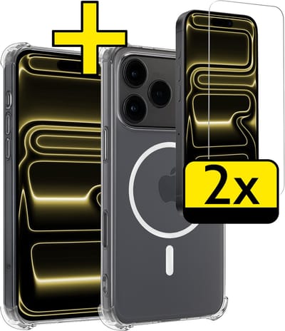 Hoesje - Met 2x Screenprotector - Geschikt voor Apple iPhone 17 Pro - Magsafe Compatible - Sterk & Shockproof - Back Cover - Shock Proof Case - Telefoon Hoes - Telefoonhoesjes - Transparant