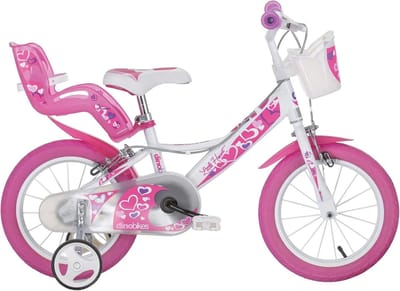 Kinderfiets - Meisjesfiets - Buiten spelen - Mand en spatborden - 14 inch - Wit-roze