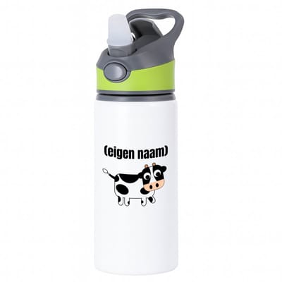 Hacebo® - kleine koe met eigen naam waterfles met rietje groen - Koe - boeren/koeien liefhebbers - iemand die houdt van koeien - verjaardag - cadeau - kado - water fles - 650ML