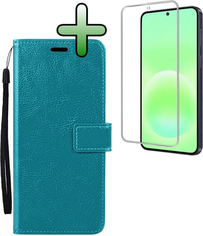 Hoesje Met Screenprotector - Geschikt voor Samsung Galaxy A57 - Luxe Pasjeshouder - Bookcase Portemonee - Flip Case - Kunstleer Book Case - Flipcase - Book Cover - Walletcase - Portemonneehoes - Turquoise