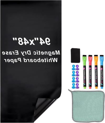 Zelfklevende zwarte bordstickers voor muur, 122 x 238 cm, magnetisch droogwissen whiteboard papier met marker en gum, ideaal voor school en kantoor