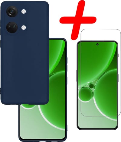 Hoesje Met Screenprotector - Geschikt voor OnePlus Nord 3 - Sterk & Shockproof - Back Cover - Siliconen Case - Telefoon Hoes - Donkerblauw