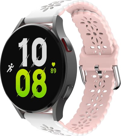 Strap-it 20mm - siliconen bandje met patroon geschikt voor Samsung Galaxy Watch 7 (40 & 44mm) / Galaxy Watch 6 (Classic)/ Watch 5 / 5 Pro/ Watch 4 (Classic) / Watch 3 41mm/ Watch 42mm/ Watch Active & Active2 / Watch FE / Gear Sport - wit/roze