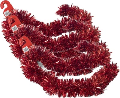 Kerstslingers - 3x stuks - glitter rood - folie - 180 x 12 cm - extra brede slinger/kerstboom versiering