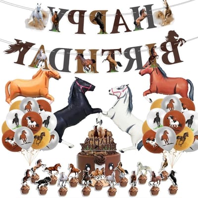 Paarden Verjaardagsdecoratie Set - Paardenfeest Versiering - Kinderfeest Vieren - Rijke Decoratie Set - 20 x 18 x 2 cm