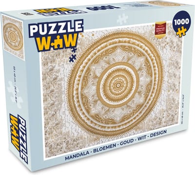 Puzzel Mandala - Bloemen - Goud - Wit - Design - Legpuzzel - Puzzel 1000 stukjes volwassenen