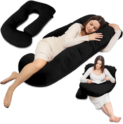 Zwangerschapskussen XXL 180 cm omhullend – body pillow omsluit het hele lichaam voor zwangeren hoes van velours wasbaar – OEKO-TEX gecertificeerd Zwart
